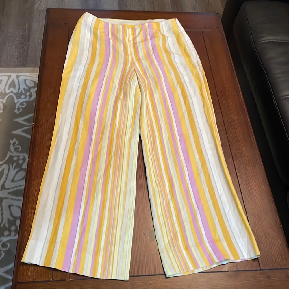 Carlisle Yellow White Pink Striped Wide-Leg Pants